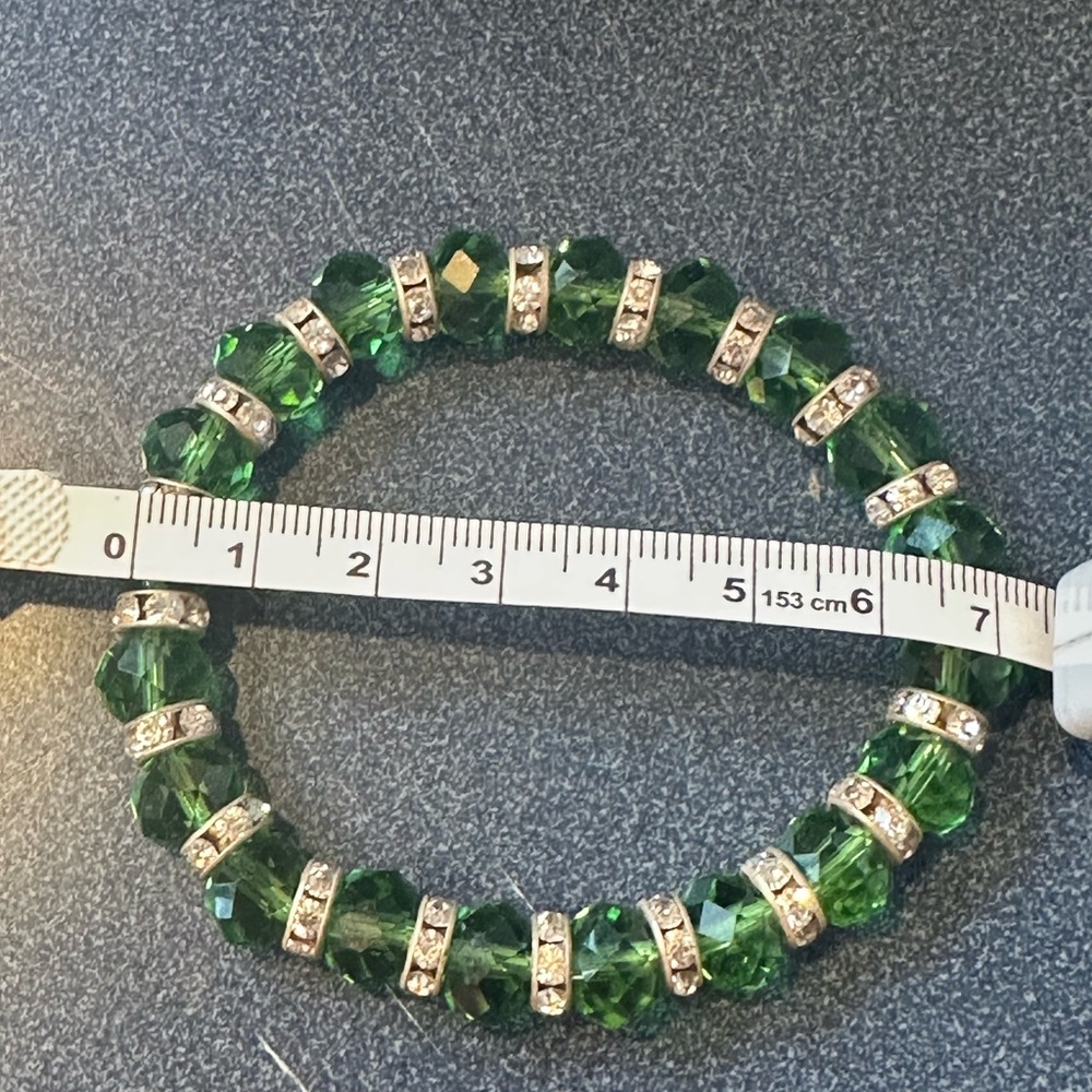 Light Green Faceted Resin Crystal Beaded Stretch Bracelet Austrian Czech CZ - Picture 8 of 9